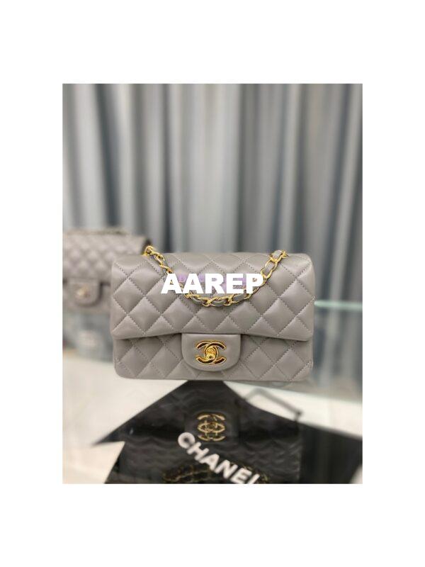 Replica Chanel Quilted Mini Classic Flap 20cm in Grey Lambskin Bag 8