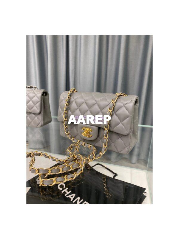 Replica Chanel Quilted Mini Classic Flap 20cm in Grey Lambskin Bag 9