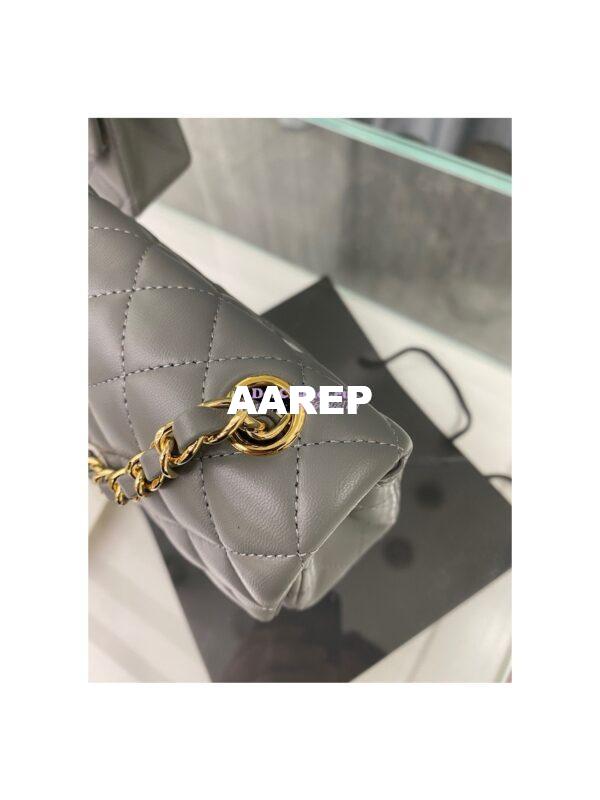 Replica Chanel Quilted Mini Classic Flap 20cm in Grey Lambskin Bag 11