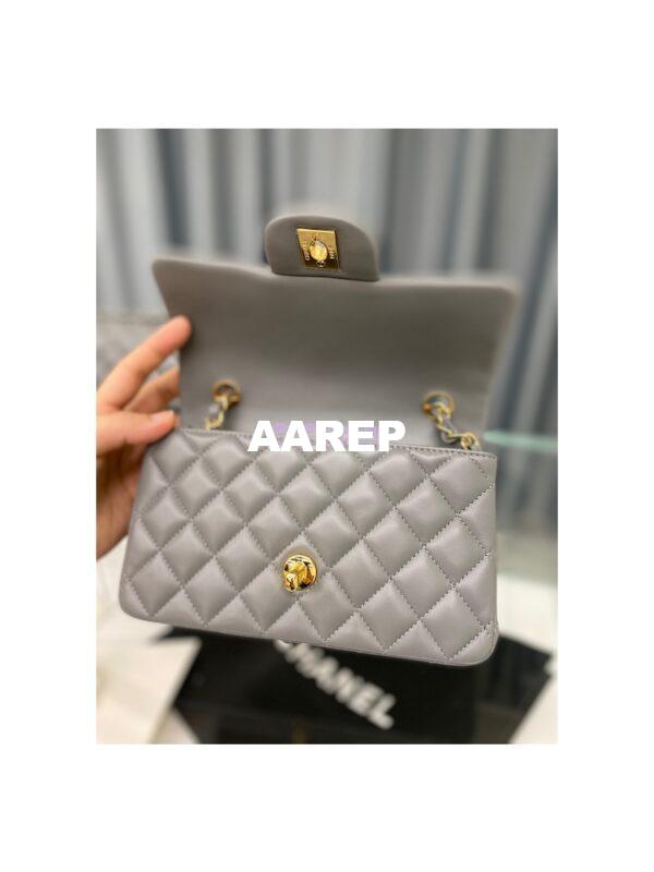 Replica Chanel Quilted Mini Classic Flap 20cm in Grey Lambskin Bag 13