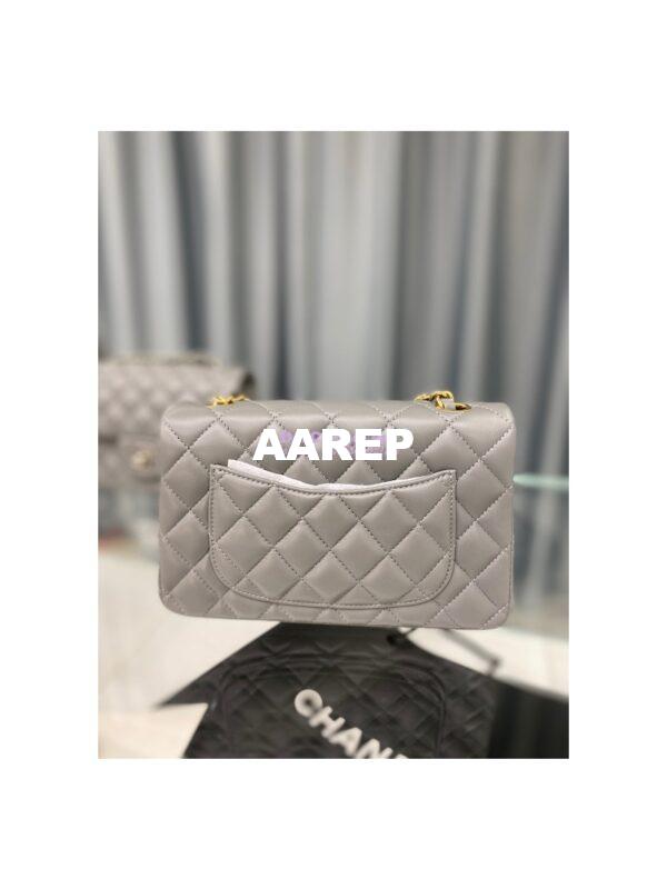 Replica Chanel Quilted Mini Classic Flap 20cm in Grey Lambskin Bag 14