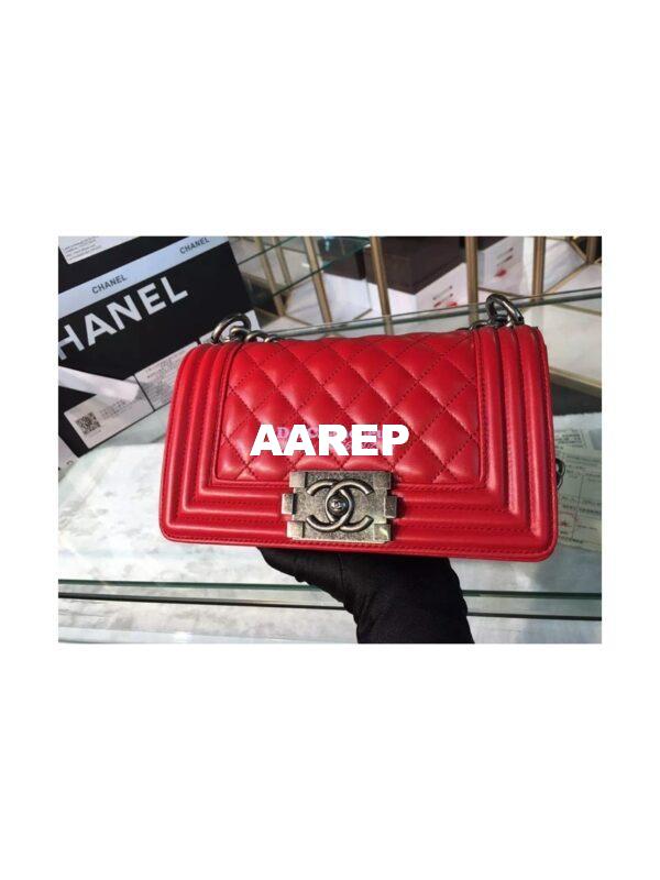 Replica Chanel Le boy Lambskin 20cm Red Bag 4