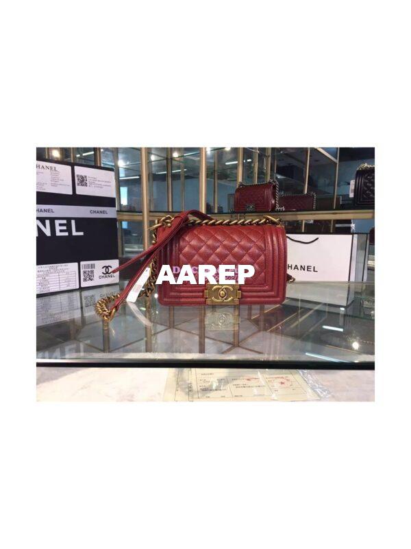 Replica Chanel Le boy Caviar 20cm Claret Red Bag