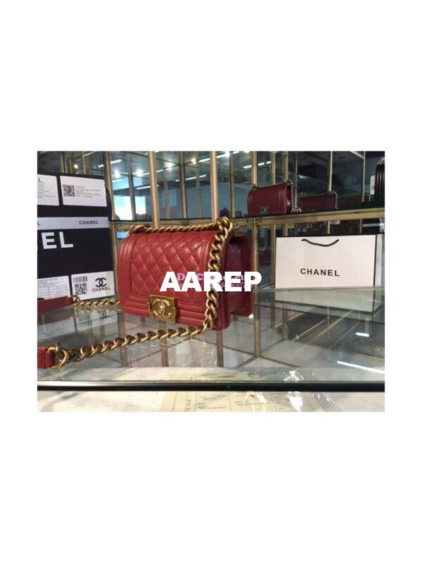 Replica Chanel Le boy Caviar 20cm Claret Red Bag 2