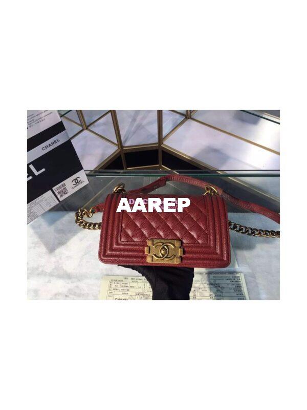 Replica Chanel Le boy Caviar 20cm Claret Red Bag 3