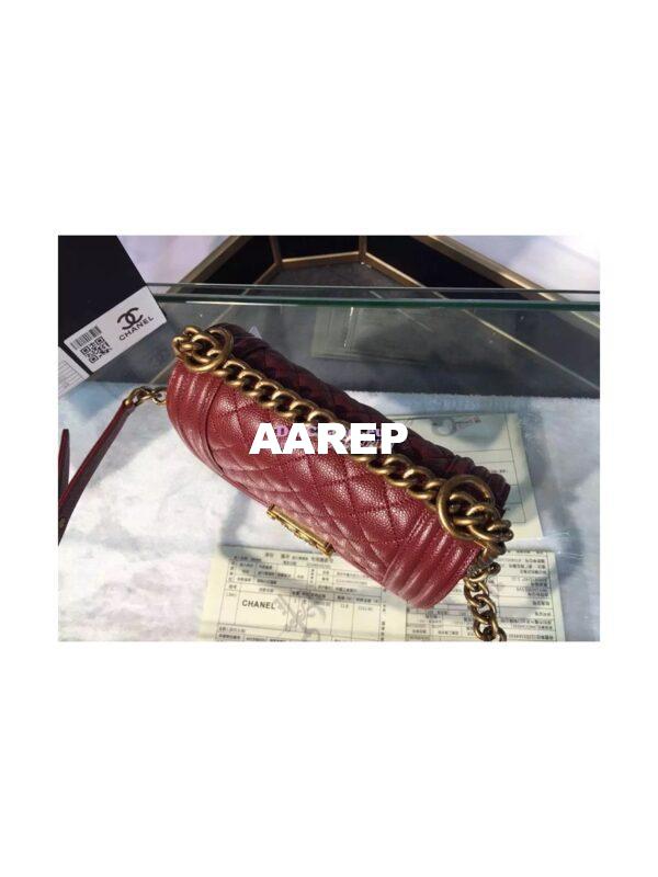 Replica Chanel Le boy Caviar 20cm Claret Red Bag 5