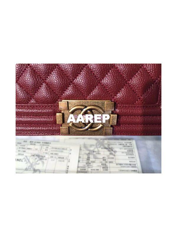 Replica Chanel Le boy Caviar 20cm Claret Red Bag 6