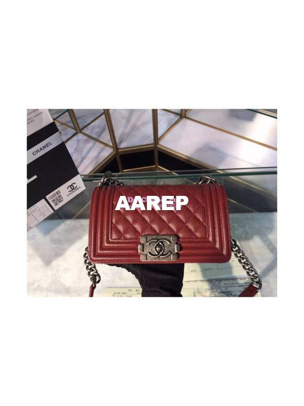 Replica Chanel Le boy Caviar 20cm Claret Red Bag 11