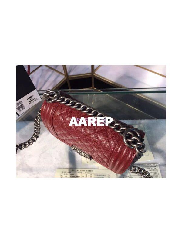 Replica Chanel Le boy Caviar 20cm Claret Red Bag 13