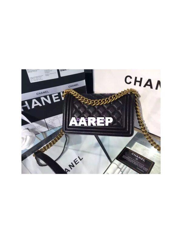 Replica Chanel Le boy Caviar 20cm Black Bag 12