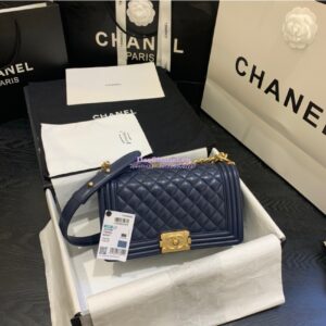 Replica Chanel Le boy Lambskin Deep Blue Bag 2