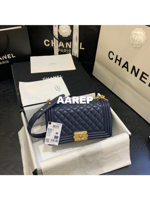 Replica Chanel Le boy Lambskin Deep Blue Bag 4