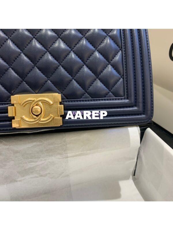 Replica Chanel Le boy Lambskin Deep Blue Bag 6