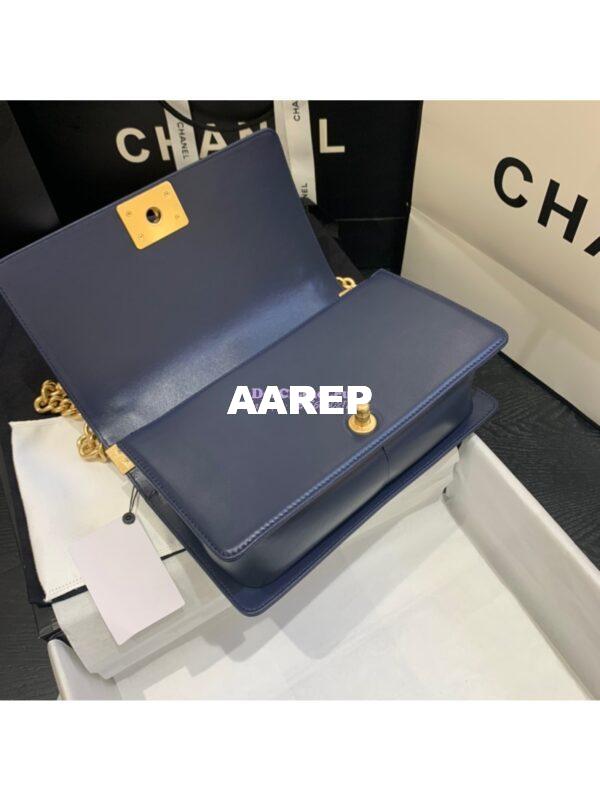 Replica Chanel Le boy Lambskin Deep Blue Bag 8