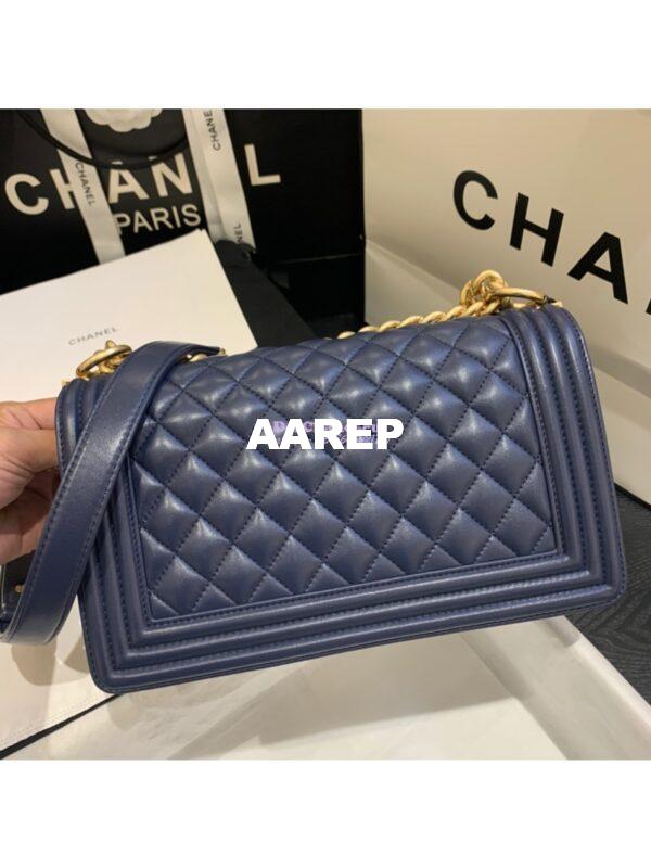 Replica Chanel Le boy Lambskin Deep Blue Bag 12