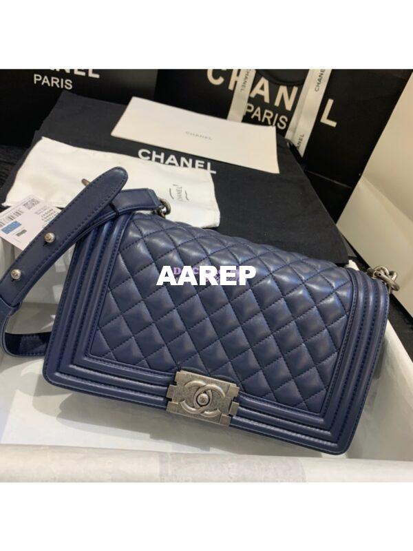 Replica Chanel Le boy Lambskin Deep Blue Bag 13