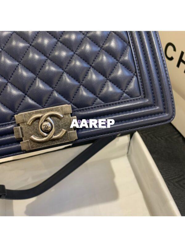 Replica Chanel Le boy Lambskin Deep Blue Bag 14