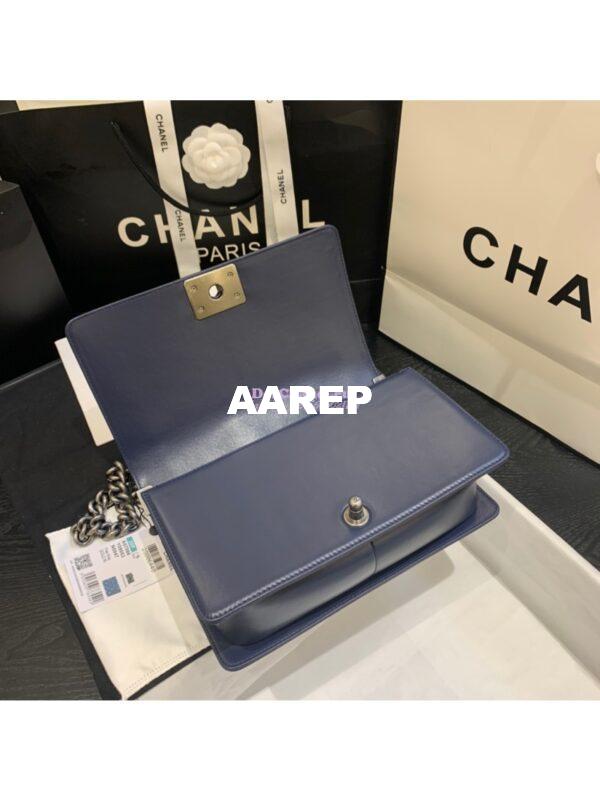 Replica Chanel Le boy Lambskin Deep Blue Bag 16