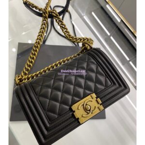 Replica Chanel Le boy Lambskin 20cm Black Bag