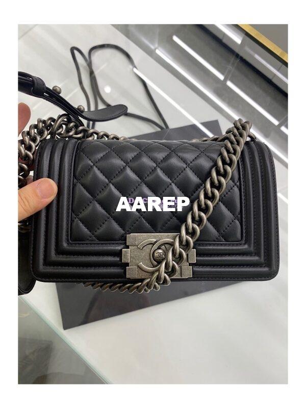 Replica Chanel Le boy Lambskin 20cm Black Bag 9