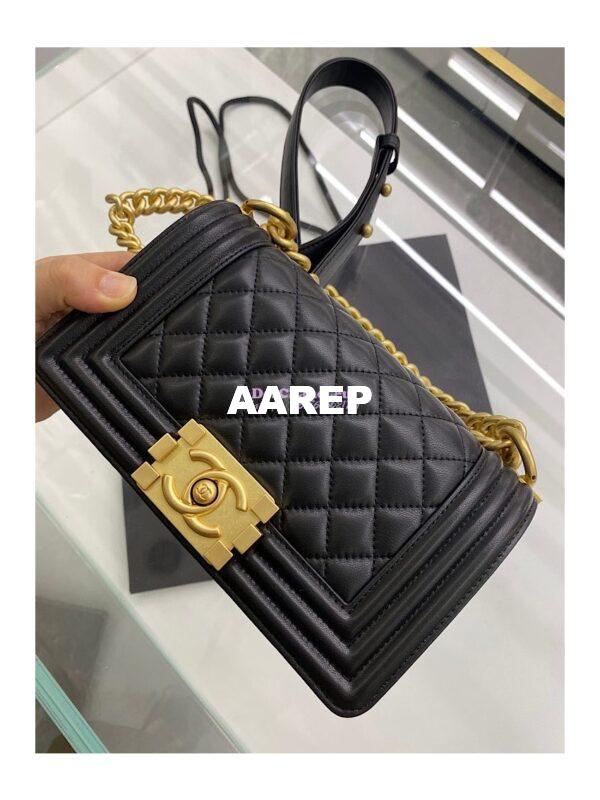 Replica Chanel Le boy Lambskin 20cm Black Bag 16