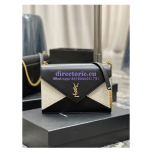 Replica YSL Saint Laurent Gaby Chain Bag In Quilted Vintage Lambskin 668864 Black Blanc 2