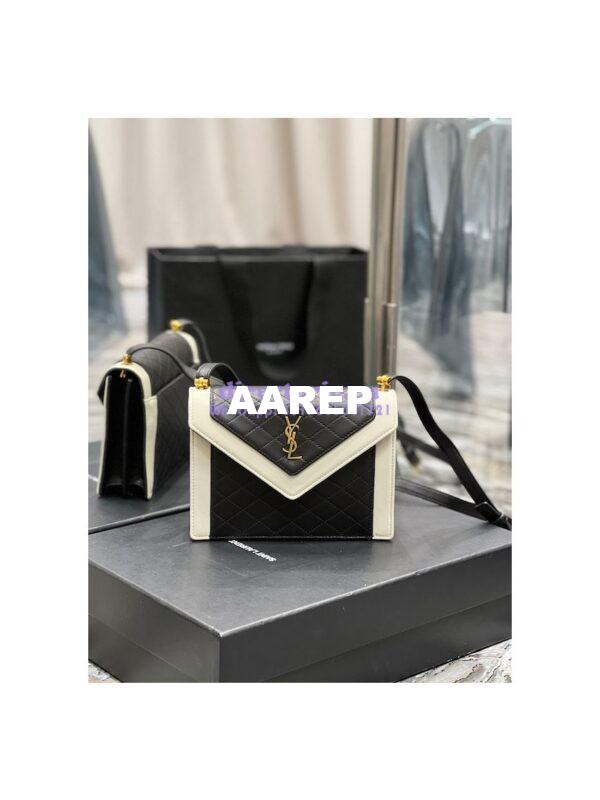 Replica YSL Saint Laurent Gaby Mini Satchel In Quilted Lambskin 685574 Black Blanc