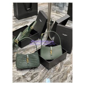 Replica YSL Saint Laurent Le 5 à 7 hobo bag in Vert Fonce in Crocodile-embossed Leather