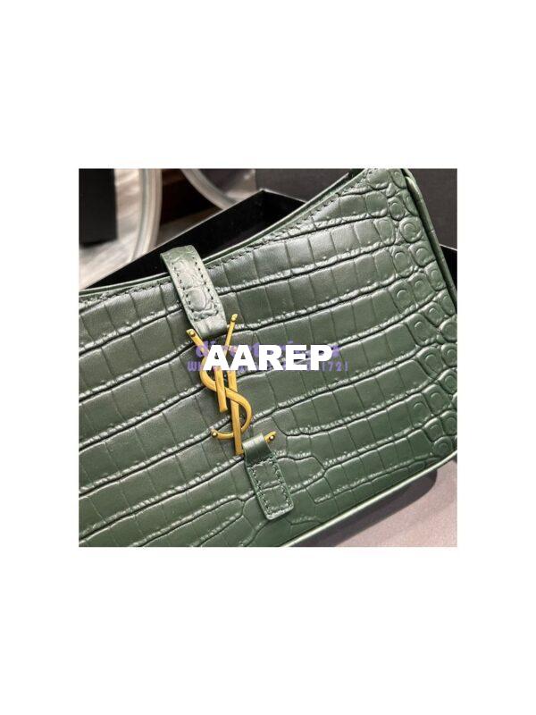 Replica YSL Saint Laurent Le 5 à 7 hobo bag in Vert Fonce in Crocodile-embossed Leather 6