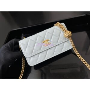 Replica Chanel 23P Flap Phone Holder With Chain Camellia Crush AP3298 Lambskin Cloud Blue 2