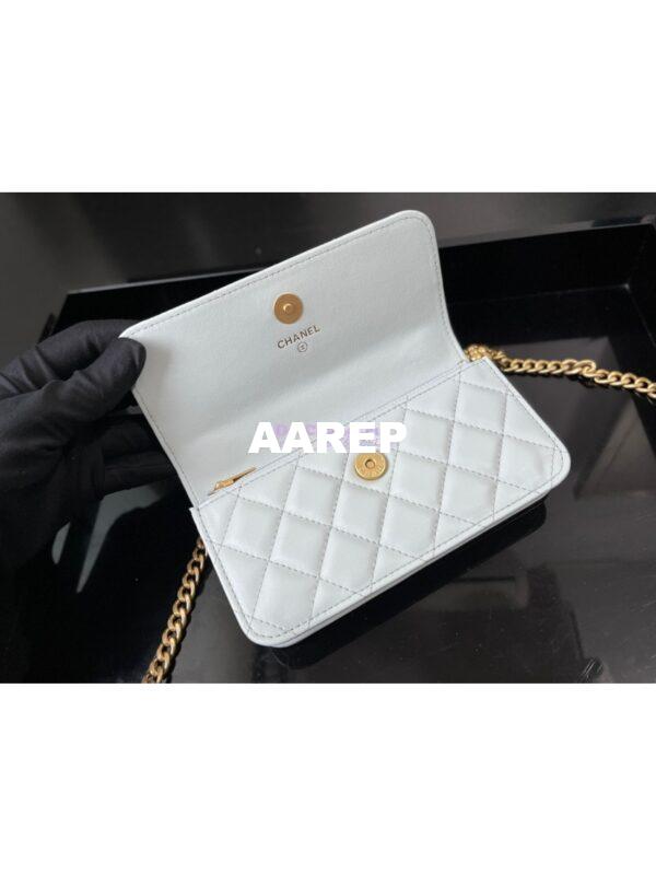 Replica Chanel 23P Flap Phone Holder With Chain Camellia Crush AP3298 Lambskin Cloud Blue 6