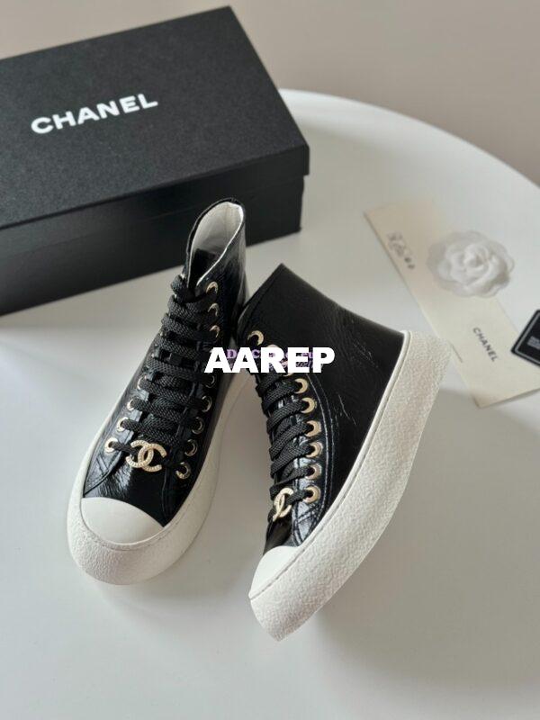 Replica Chanel 2024 SS High-Top Sneaker Calfskin G45561 Black 5