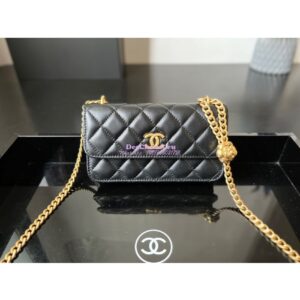Replica Chanel 23P Flap Phone Holder With Chain Camellia Crush AP3298 Lambskin Black