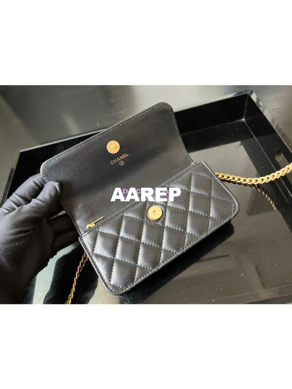 Replica Chanel 23P Flap Phone Holder With Chain Camellia Crush AP3298 Lambskin Black 5