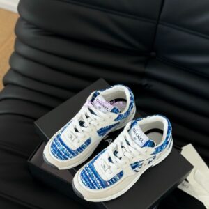 Replica Chanel Sneakers Tweed, Suede Calfskin & Calfskin Dark Blue, Black, Gray & White G38299