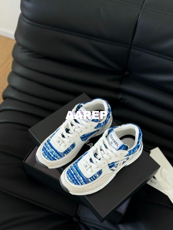 Replica Chanel Sneakers Tweed, Suede Calfskin & Calfskin Dark Blue, Black, Gray & White G38299 3