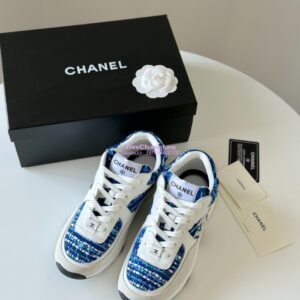 Replica Chanel Sneakers Tweed, Suede Calfskin & Calfskin Dark Blue, Black, Gray & White G38299 2