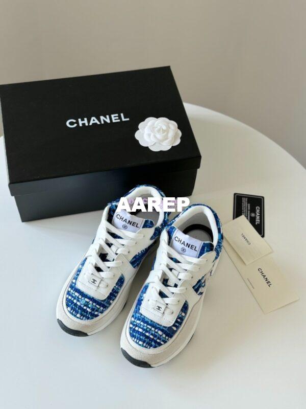 Replica Chanel Sneakers Tweed, Suede Calfskin & Calfskin Dark Blue, Black, Gray & White G38299 4