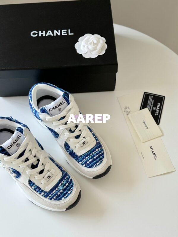 Replica Chanel Sneakers Tweed, Suede Calfskin & Calfskin Dark Blue, Black, Gray & White G38299 5