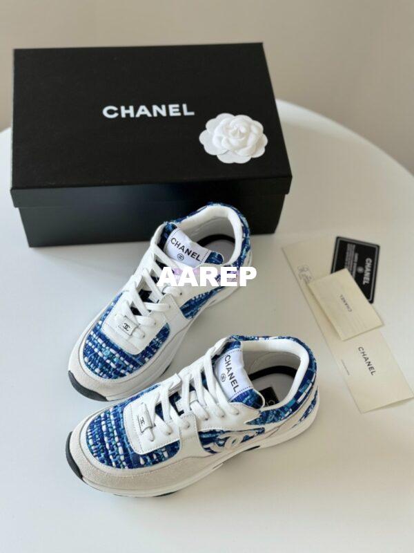 Replica Chanel Sneakers Tweed, Suede Calfskin & Calfskin Dark Blue, Black, Gray & White G38299 6