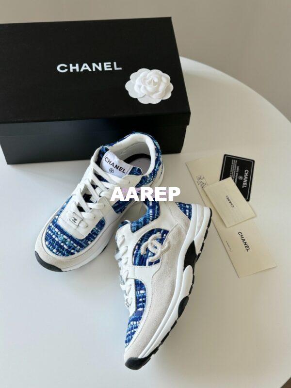 Replica Chanel Sneakers Tweed, Suede Calfskin & Calfskin Dark Blue, Black, Gray & White G38299 7