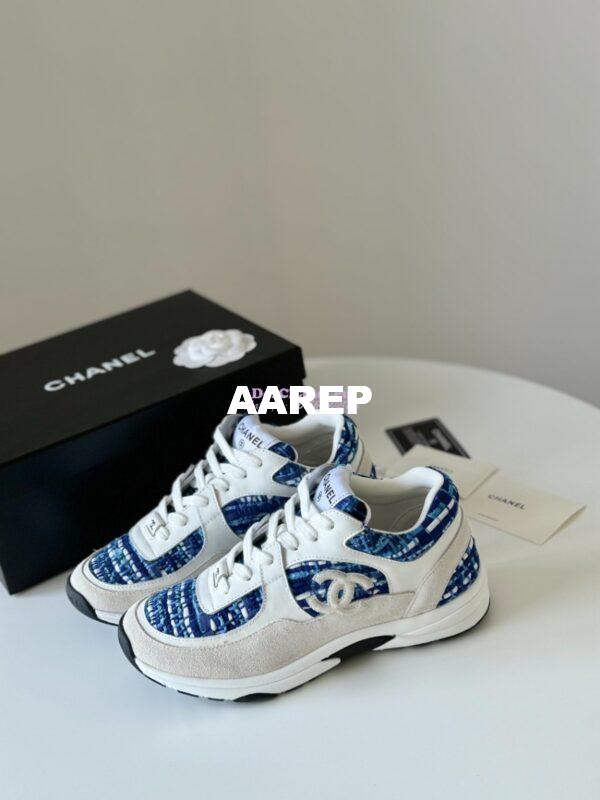 Replica Chanel Sneakers Tweed, Suede Calfskin & Calfskin Dark Blue, Black, Gray & White G38299 8