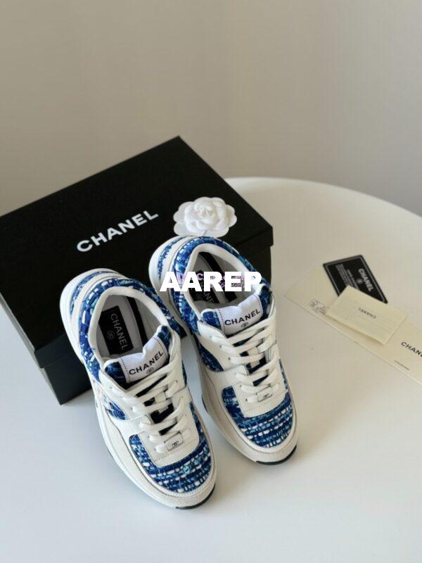 Replica Chanel Sneakers Tweed, Suede Calfskin & Calfskin Dark Blue, Black, Gray & White G38299 9