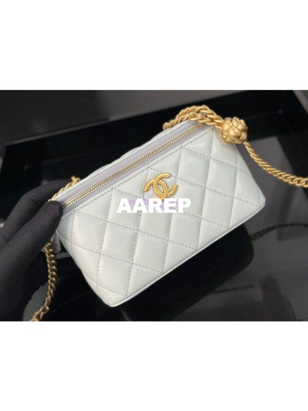 Replica Chanel 23C Clutch With Chain in Lambskin Camellia Crush Charm AP3301 Cloud Blue 4
