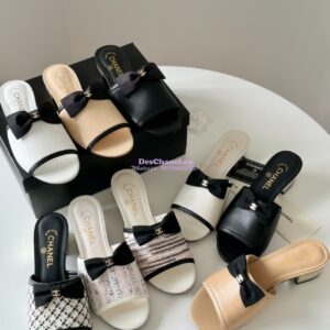 Replica Chanel 2024 SS Lambskin Multicolor Tweed & Grossgrain Mules 40mm G45691