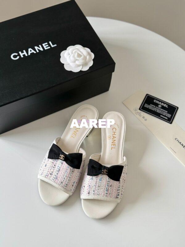 Replica Chanel 2024 SS Lambskin Multicolor Tweed & Grossgrain Mules 40mm G45691 6