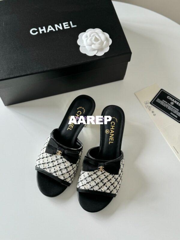 Replica Chanel 2024 SS Lambskin Multicolor Tweed & Grossgrain Mules 40mm G45691 14