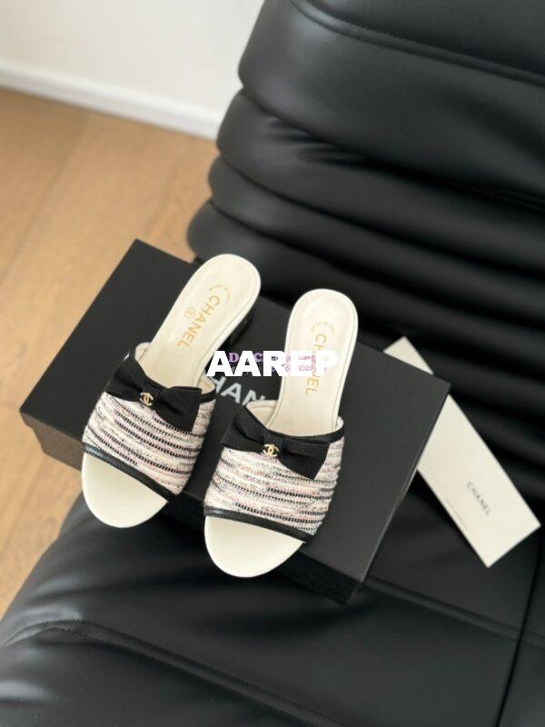 Replica Chanel 2024 SS Lambskin Multicolor Tweed & Grossgrain Mules 40mm G45691 19