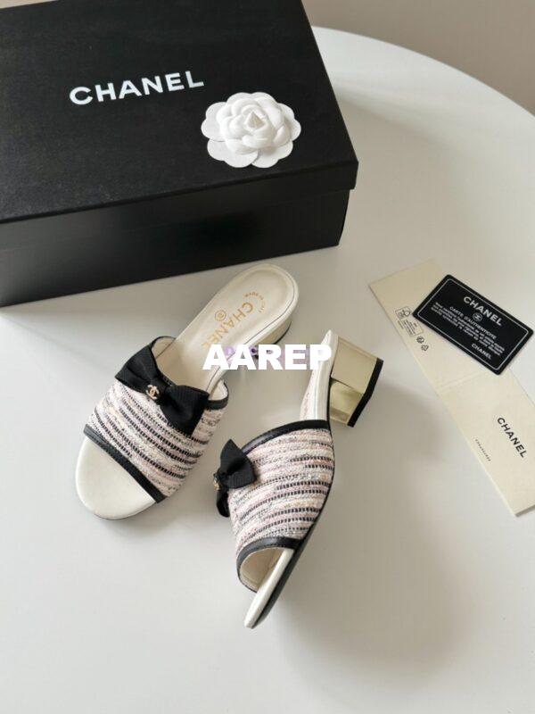 Replica Chanel 2024 SS Lambskin Multicolor Tweed & Grossgrain Mules 40mm G45691 23