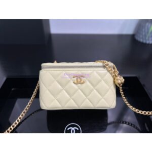 Replica Chanel 23C Clutch With Chain in Lambskin Camellia Crush Charm AP3301 Light Yellow